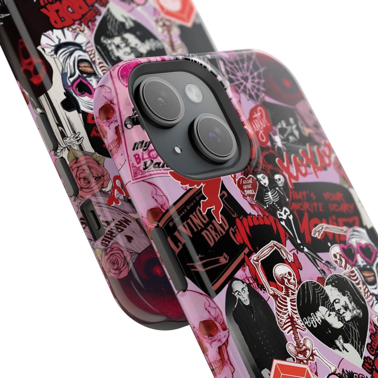 Neon Horror Pattern iPhone Case - Unique Horror Style, Full Protection, Durable Material, Sharp Print, Suitable for Halloween & Dark Style Fans, Stands Out With Haunted Icon, Mask, Impressive Glow