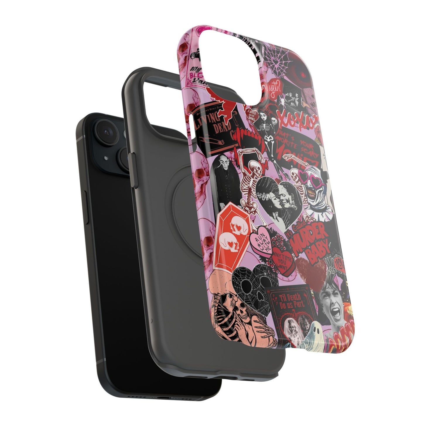 Neon Horror Pattern iPhone Case - Unique Horror Style, Full Protection, Durable Material, Sharp Print, Suitable for Halloween & Dark Style Fans, Stands Out With Haunted Icon, Mask, Impressive Glow