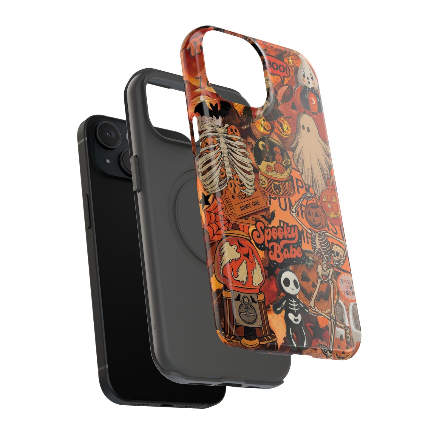 Neon Horror Pattern iPhone Case - Unique Horror Style, Full Protection, Durable Material, Sharp Print, Suitable for Halloween & Dark Style Fans, Stands Out With Haunted Icon, Mask, Impressive Glow