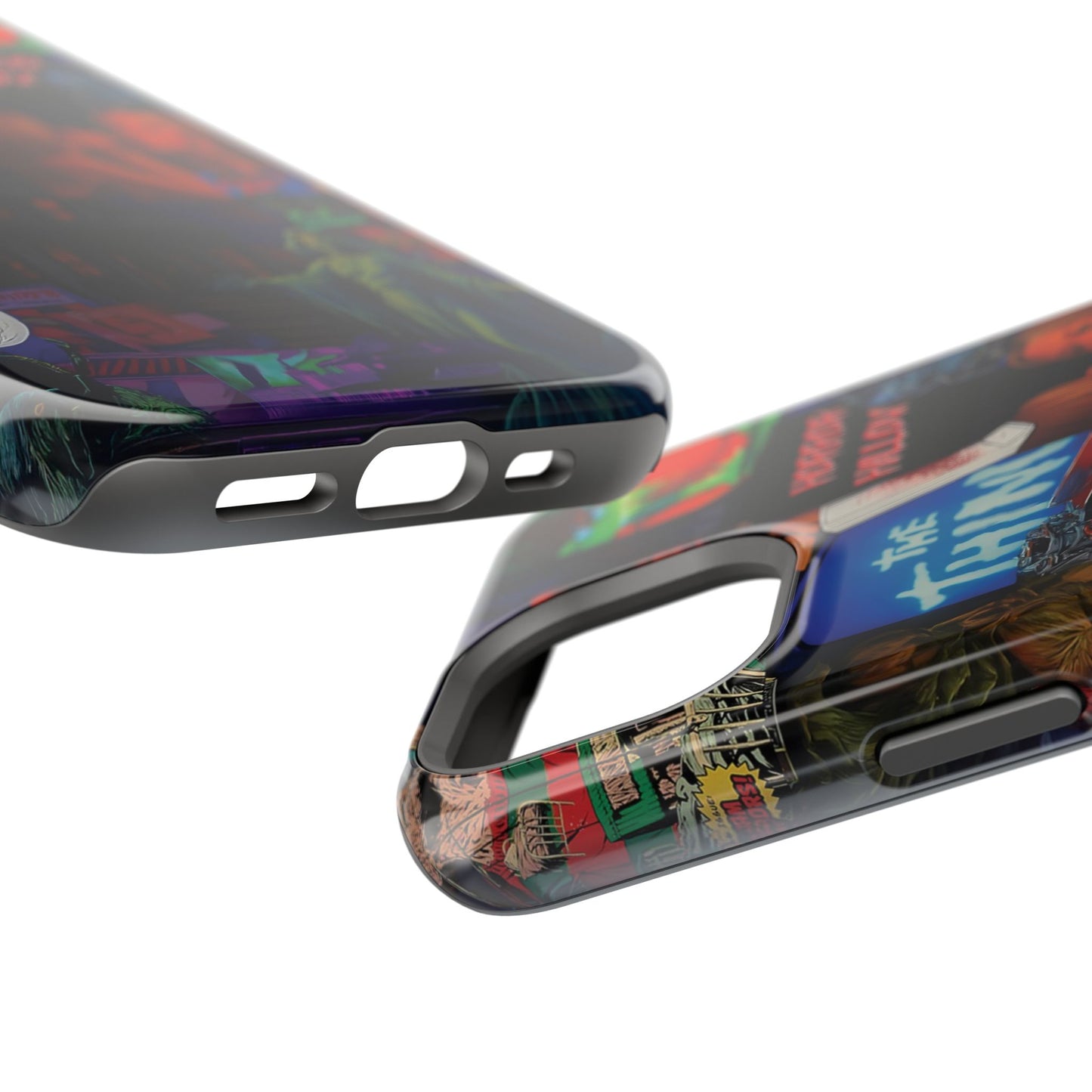 Neon Horror Pattern iPhone Case - Unique Horror Style, Full Protection, Durable Material, Sharp Print, Suitable for Halloween & Dark Style Fans, Stands Out With Haunted Icon, Mask, Impressive Glow