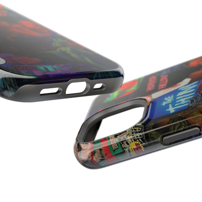 Neon Horror Pattern iPhone Case - Unique Horror Style, Full Protection, Durable Material, Sharp Print, Suitable for Halloween & Dark Style Fans, Stands Out With Haunted Icon, Mask, Impressive Glow