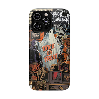 Neon Horror Pattern iPhone Case - Unique Horror Style, Full Protection, Durable Material, Sharp Print, Suitable for Halloween & Dark Style Fans, Stands Out With Haunted Icon, Mask, Impressive Glow